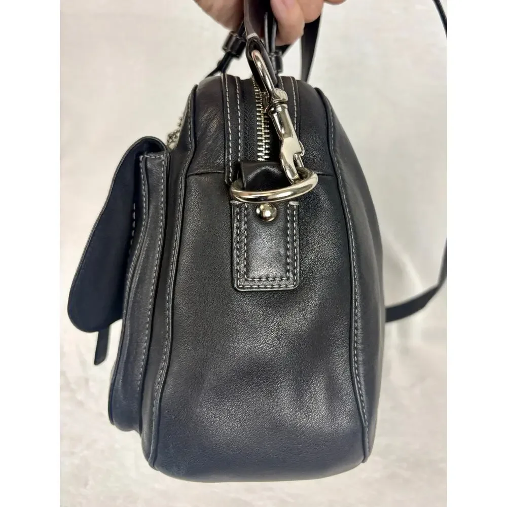 Coach Vintage Chelsea Black Leather Turnlock Satchel with Elegant Charm